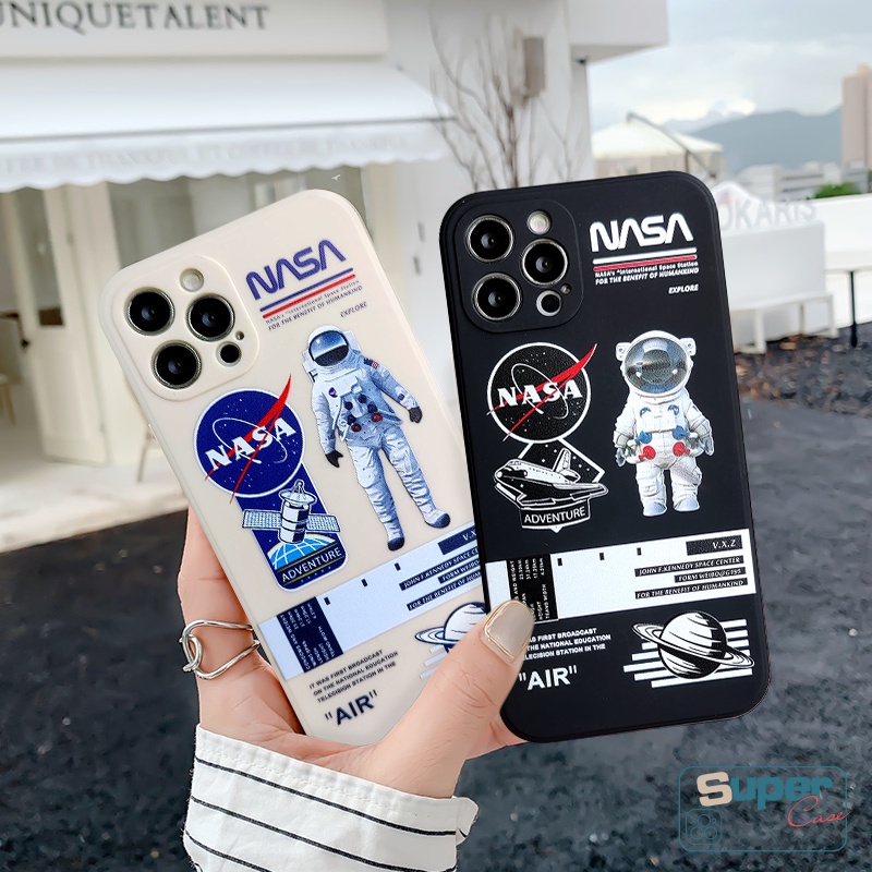 Casing NASA Oppo A17 A78 A76 A7 A16 A95 A15 A54 A57 A12 A53 A1K A16K A31 A55 A74 Reno 8T 8 7 6 5F 5 A94 A96 A9 A36 A16E A52 A5 A5s A3s Astronot Bulan Tepi Lurus TPU Sarung Soft Case