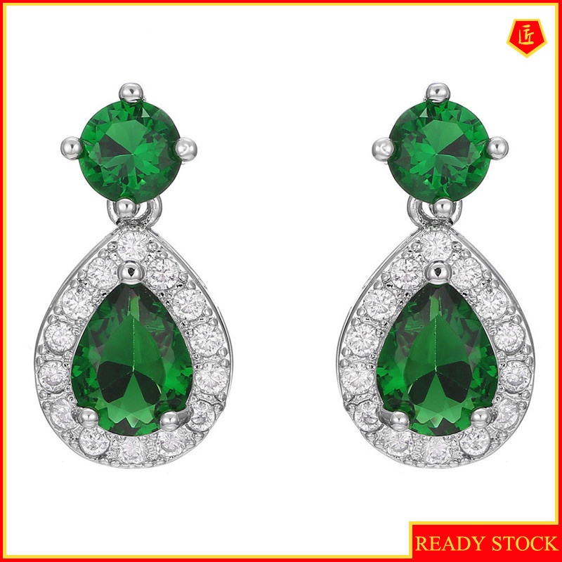 [Ready Stock]Fashion Elegant Diamond Green Crystal Stud Earrings