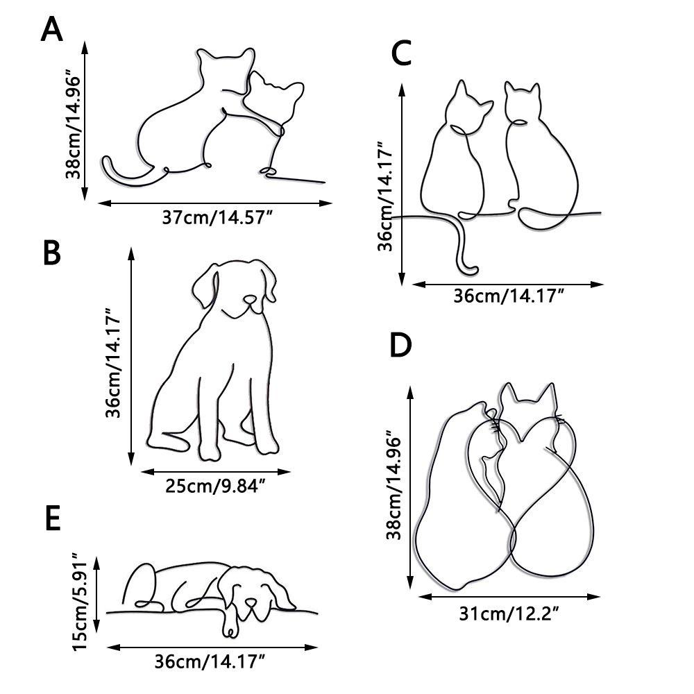 R-FLOWER Ornamen Anjing Abstrak Dekorasi Dinding Besi Tempa Patung Sederhana Kerajinan Tangan Kucing