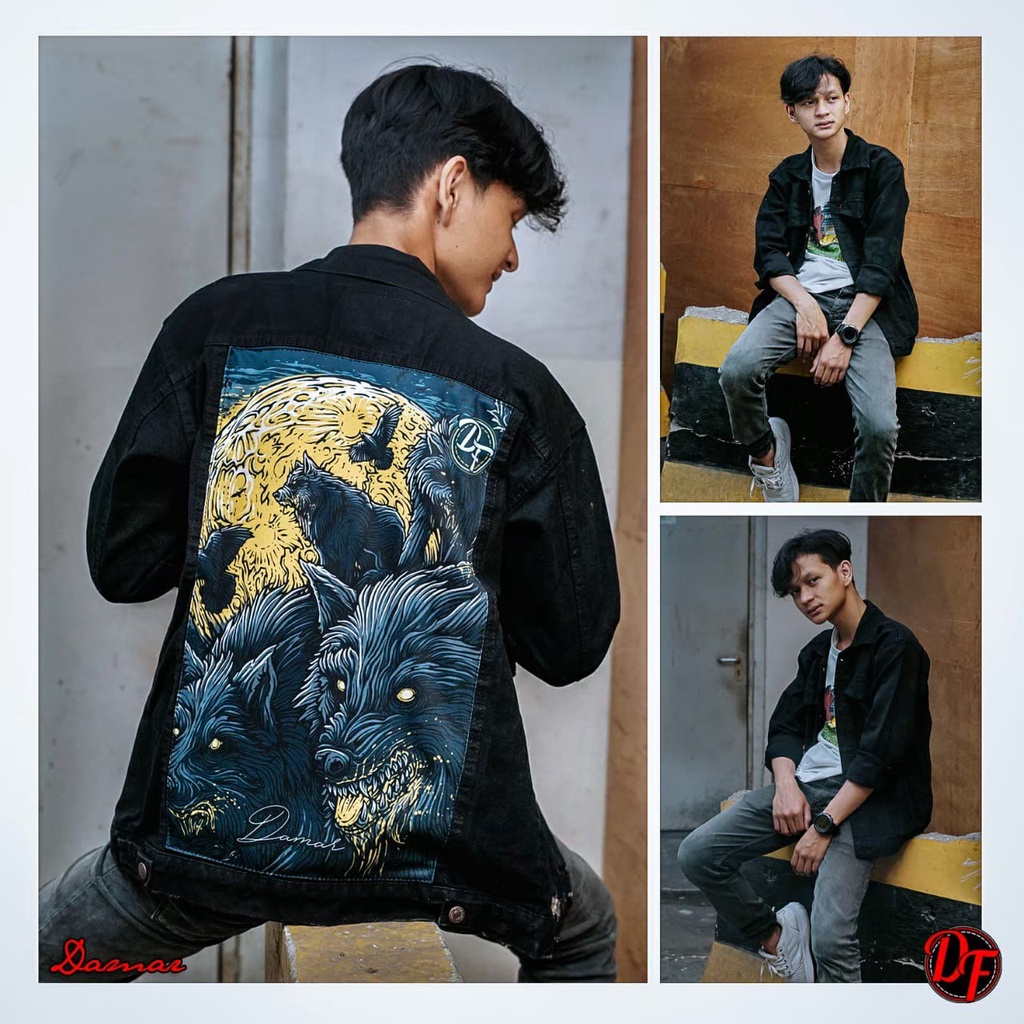 JAKET JEANS GAMBAR BELAKANG DENIM PRIA PRINT FULL PATCH EMBLEM PREMIUM JACKET SOBEK COWOK JEKET GAMBAR KARAKTER TERLARIS