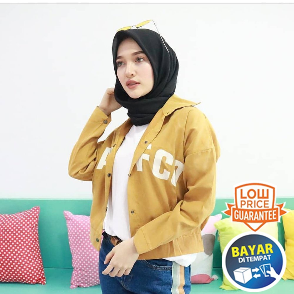 Sanfco Jaket Modis Kancing Depan Berkerah Aplikasi Bordir (Ukuran L) - Jaket Terbaru - Jaket Bomber - Jaket Wanita (COD)-Kuning