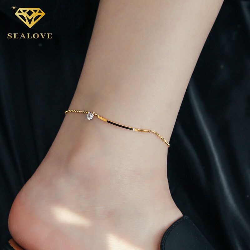 SEALOVE Gelang Kaki Titanium Anti Karat Dan Anti Luntur Wanita Emas heart simple Kupu-kupu Aksesoris Korea 2022