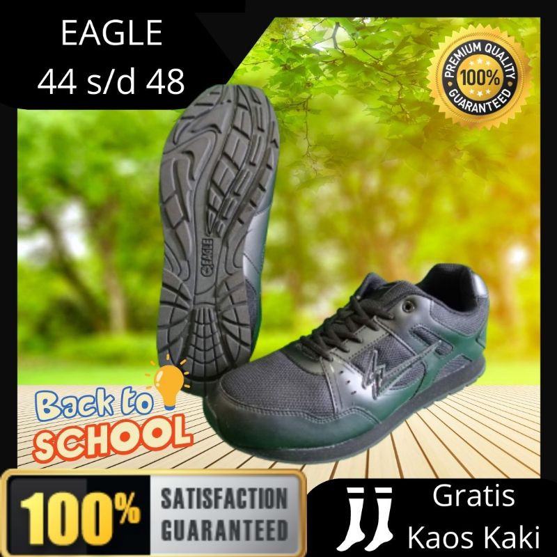 [Bonus Kaos Kaki]Sepatu Hitam Polos Sekolah ukuran besar pria-Eagle Zudo 44 45 46 47 48