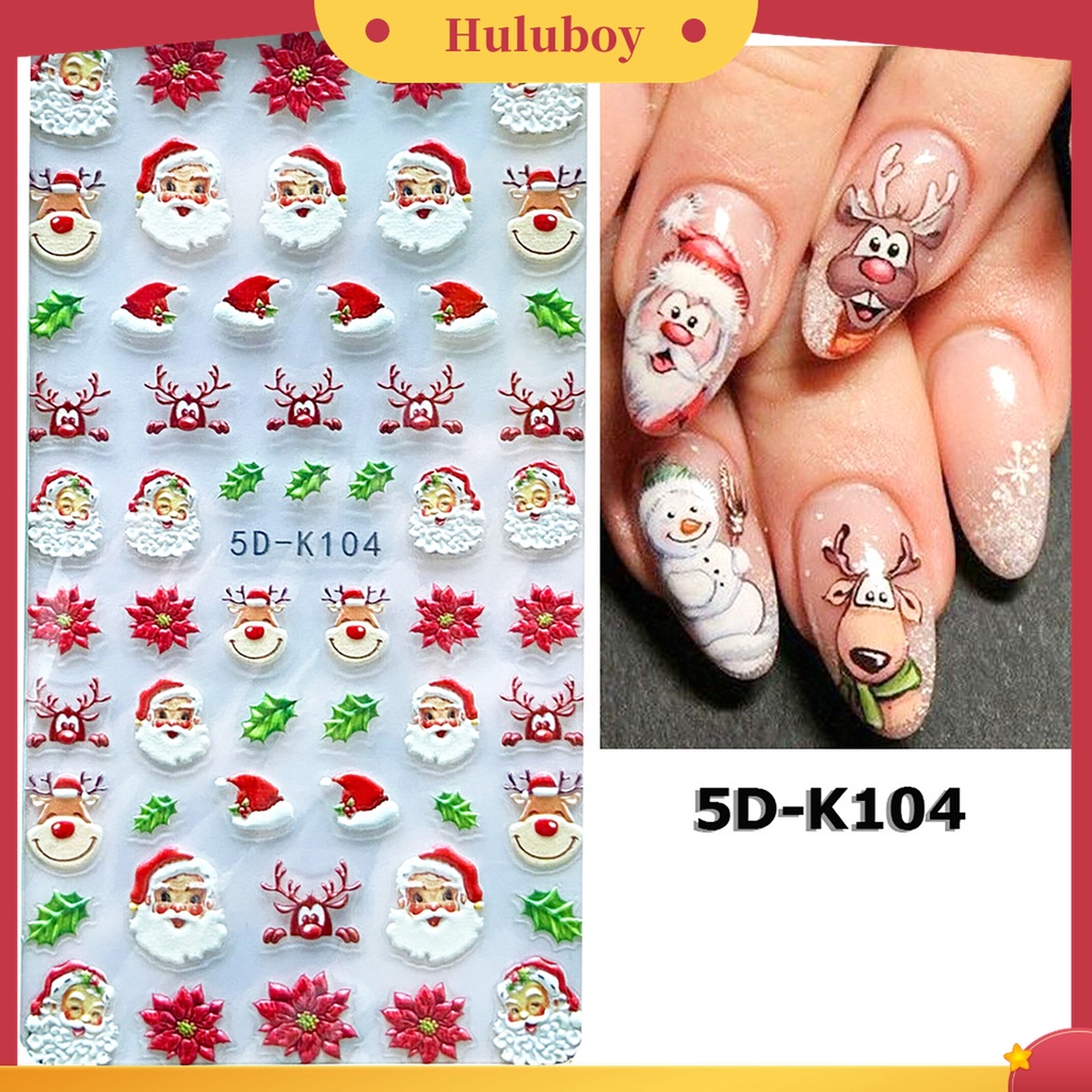 Huluboy Huluboy♡ Stiker Kuku Desain Snowflake Natal 5D Efek Tidak Pudar Untuk Dekorasi Manicure