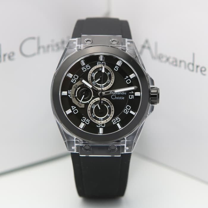 JAM TANGAN PRIA ALEXANDRE CHRISTIE AC 6546 / AC6546 BLACK TRANSPARANT RUBBER ORIGINAL