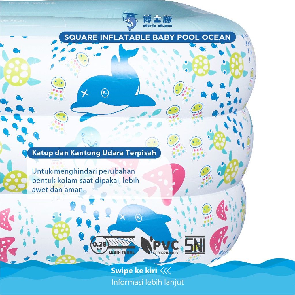 Doctor Dolphin Square Inflatable Baby Pool DD02106/DD02104/DD02105/DD2006 - Kolam Renang Anak / Kolam Karet