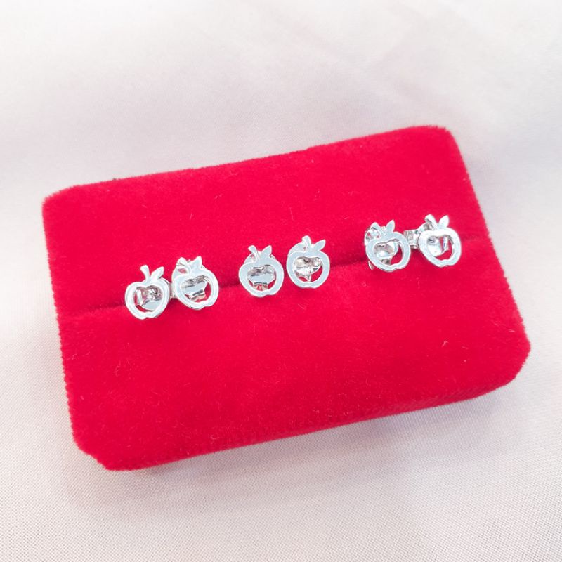 Anting giwang tusuk emas putih model apple emas asli kadar 375 8K