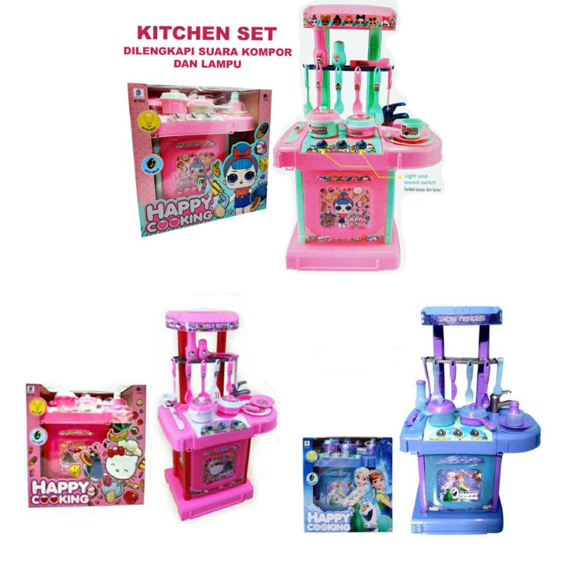 Mainan Masak Masakan Happy Cooking Dapur Set Hello Kitty Frozen LoL/Kitchen Set Lengkap Ukuran Besar