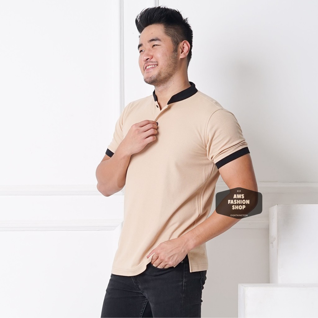 Kaos Polo Pria Polo Shirt Kerah Shanghai  Lengan Pendek Mocca Coklat Susu BIG SIZE JUMBO XXL / 3XL