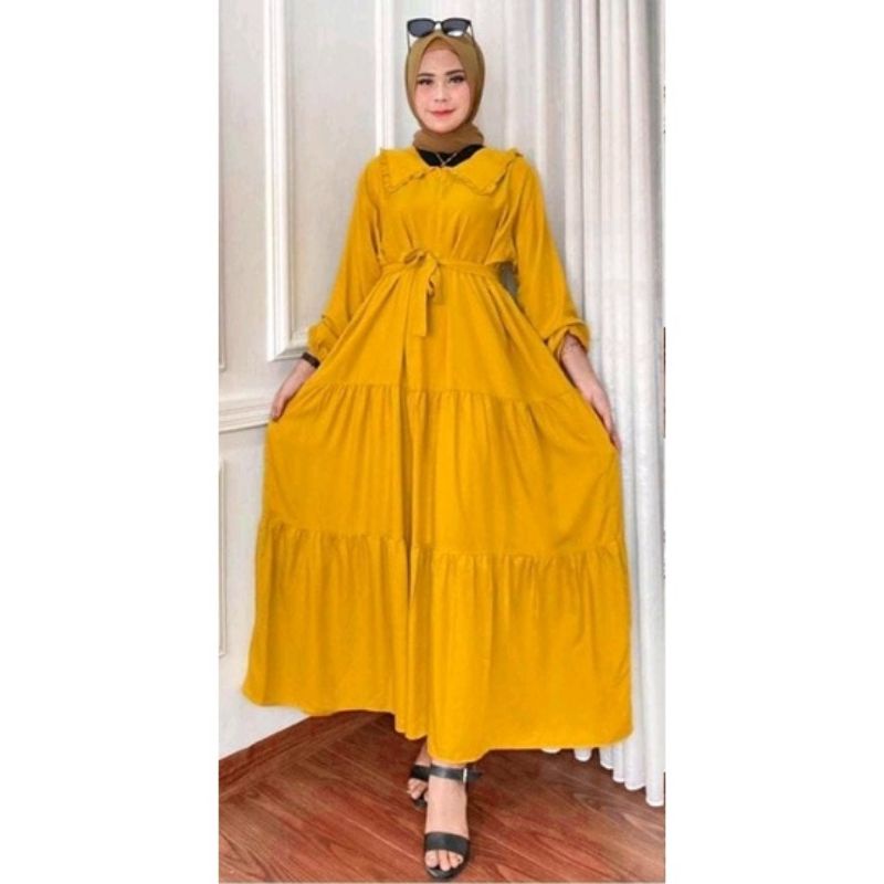 GAMIS NOORA JUMBO RAYON SUPER POLOS REMPEL SUSUN wanita remaja polos-NOORA kuning