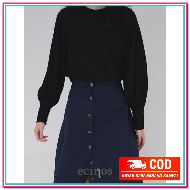 Kemeja Cewek Kerja Kantor Kuliah Hem Baju Murah Wanita Kekinian Y AD303 Ecinos: Rice Blouse - Blac