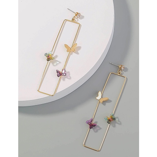 LRC Anting Tusuk Fashion Gold Color Geometric Butterfly P32002