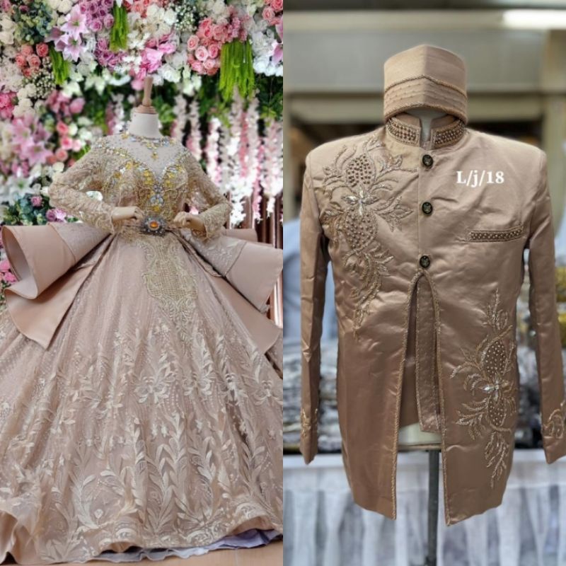 CAUPLE GOTIK TERLARIS// COUPLE GAUN WEDDING PREMIUM /BAJU PENGANTIN COUPLE BESKAP/GAUN WEDDING SET BESKAP BRIDAL