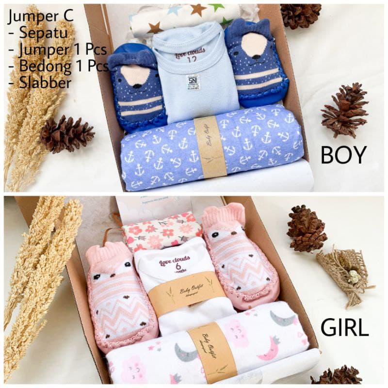 Hampers New Born Baby Boy/Girl Kado Bayi Lahir, Baju Bayi, Bedong, Gift Box Baby Jawa Timur Tengah Barat-Paket C