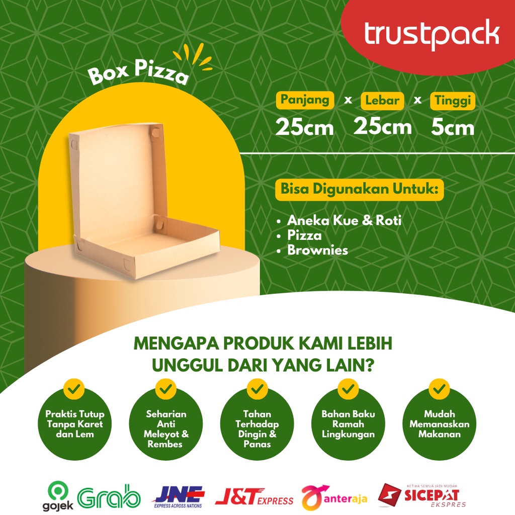 BOX DUS KARDUS KOTAK PIZZA ROTI KUE BROWNIES 25x25x5 cm KRAFT 325 GSM