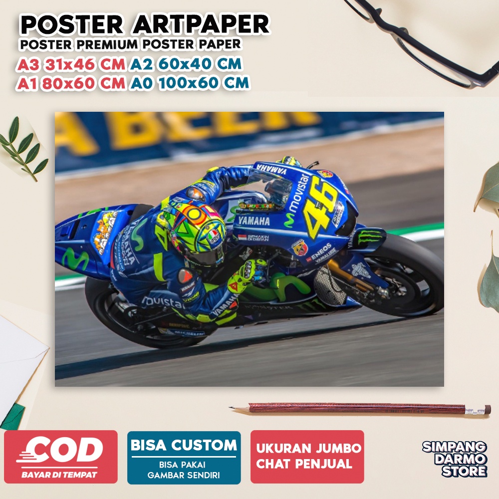 TOKO POSTER DARMO STORE Poster Valentino Rossi VR46 Moto GP Pembalap Legendaris MotoGP Mandalika Paj