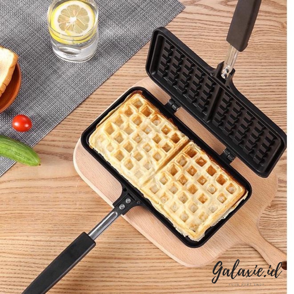 Waffle Maker Pan Double / Belgian Waffle 2 Kotak Cetakan Wafel Croffle Manual Kompor Gas Non Listrik