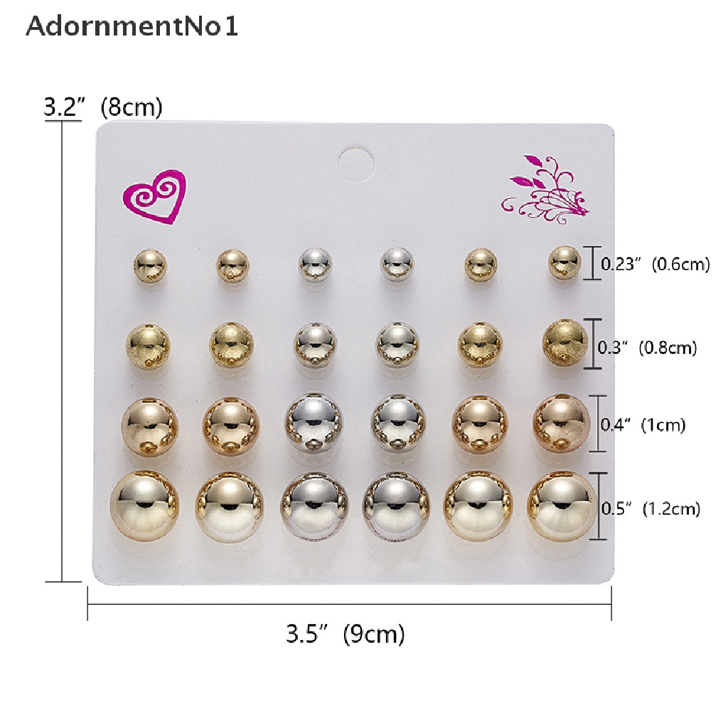 (AdornmentNo1) 12 Pasang / set Anting Tusuk Kristal Zircon Bulat Untuk Wanita