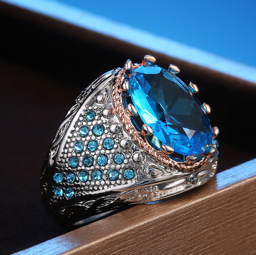 Cincin Pesona Perhiasan Aksesoris Fashion Pria Safir Platinum Berlian Biru Kristal Mawar Emas Perak Rings