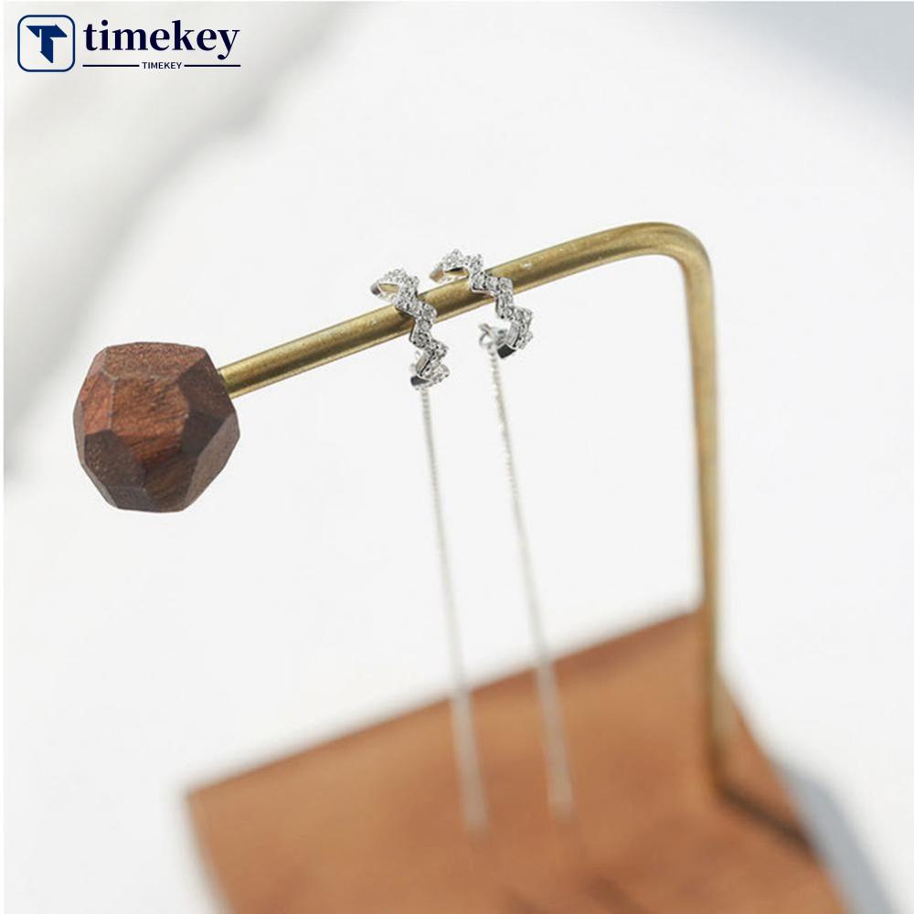 Timekey 1PC Anting Tusuk Gantung Panjang Desain Gelombang Hias Zircon Untuk Wanita A1K1