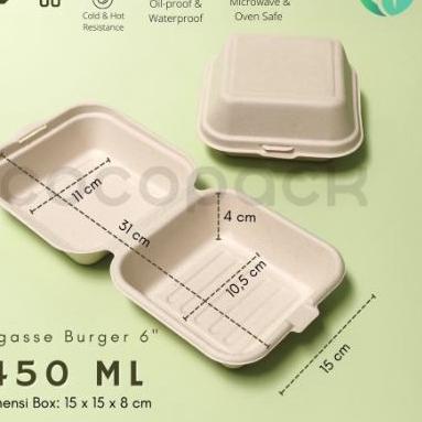 

10.10 sale PALING DICARI Bagasse Clamshell 6 inch Burger Box 450ml Natural BROWN Food Container