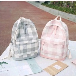 [COD] Tas Ransel Backpack Motif Kotak Sekolah Perempuan Korean Style Kekinian Murah