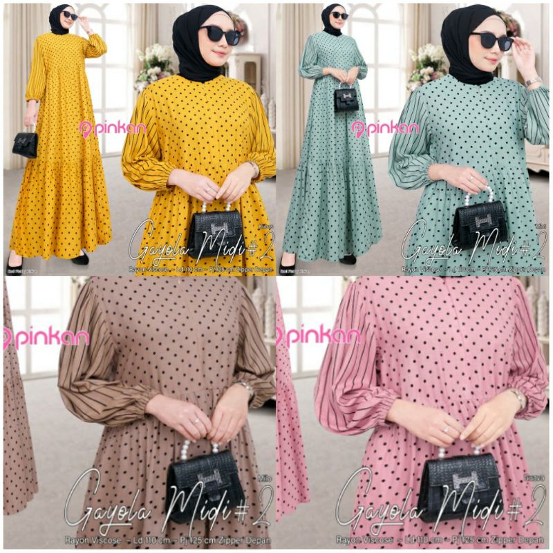 Midi Dress Kombinasi Polos Motif Bunga Kerah by PINKAN busui Collar Alana Adelia Belis Marbela Yura 