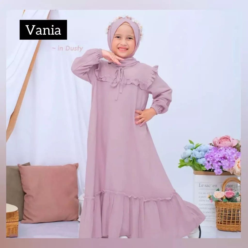 Vania Kids Pakaian Anak Perempuan 7-8 Tahun Baju Muslim Anak Perempuan Gamis Ceruty Babydoll Setelan Anak Perempuan