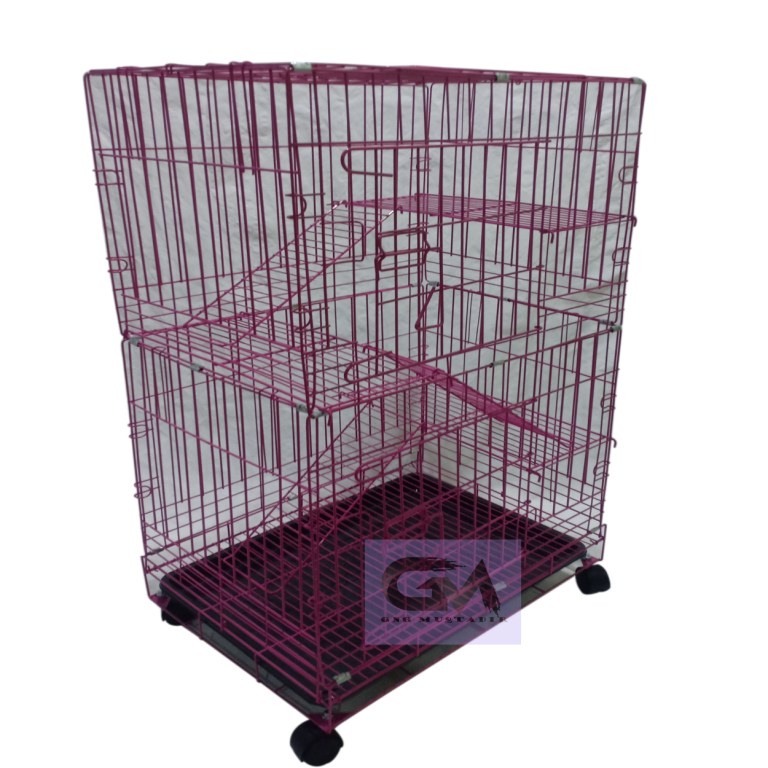 Kandang Kucing Tingkat 3 Size L 90x60x45 + Tatakan + Roda