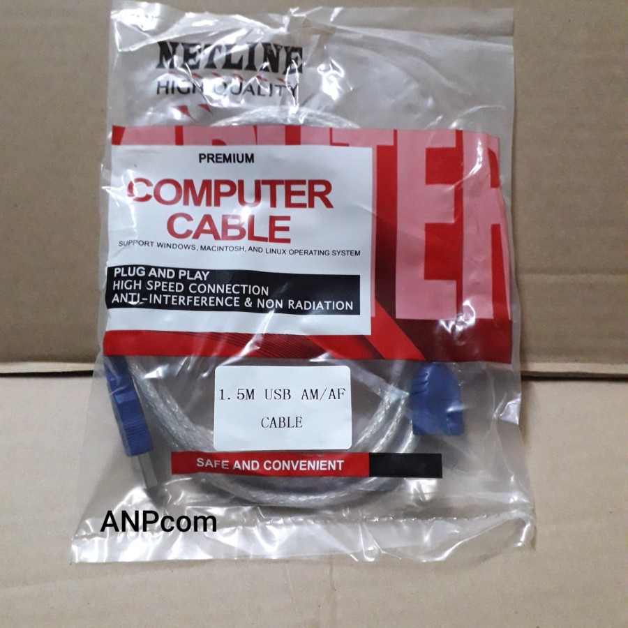 kabel USB 2.0 Extension 1.5M cable Perpanjangan 1.5 Meter Netline