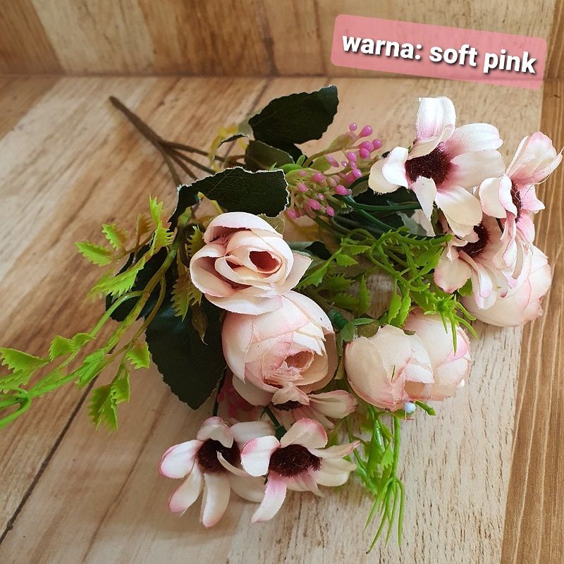 Bunga Hias Pearl Buds 5 Cabang / Bunga Artificial Rose / Bunga Plastik