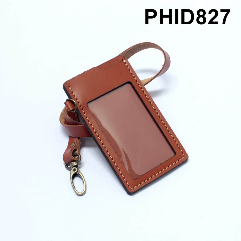 

gantungan dompet ID card kulit tan - tali id card holder - PHID827