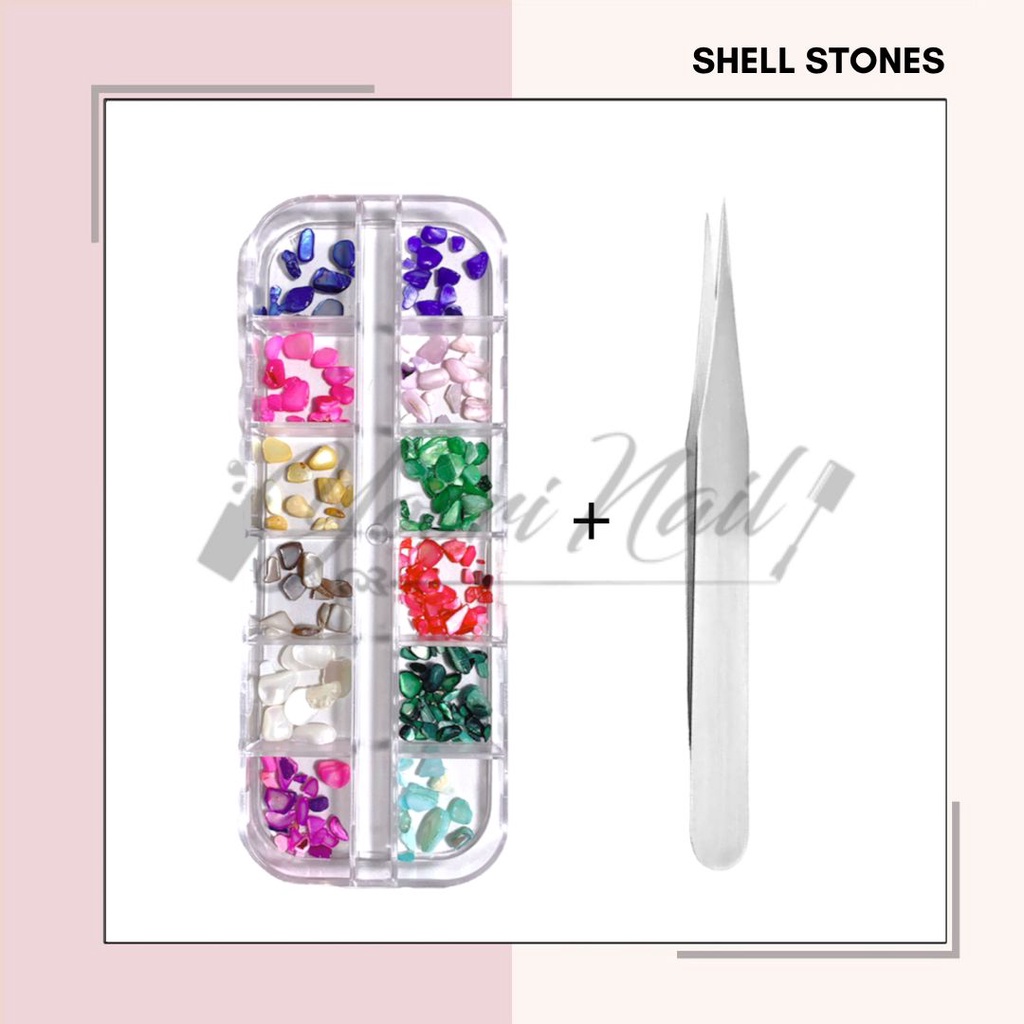 Shell stones flakes 12 warna nail art potongan batu kerang flake ocean