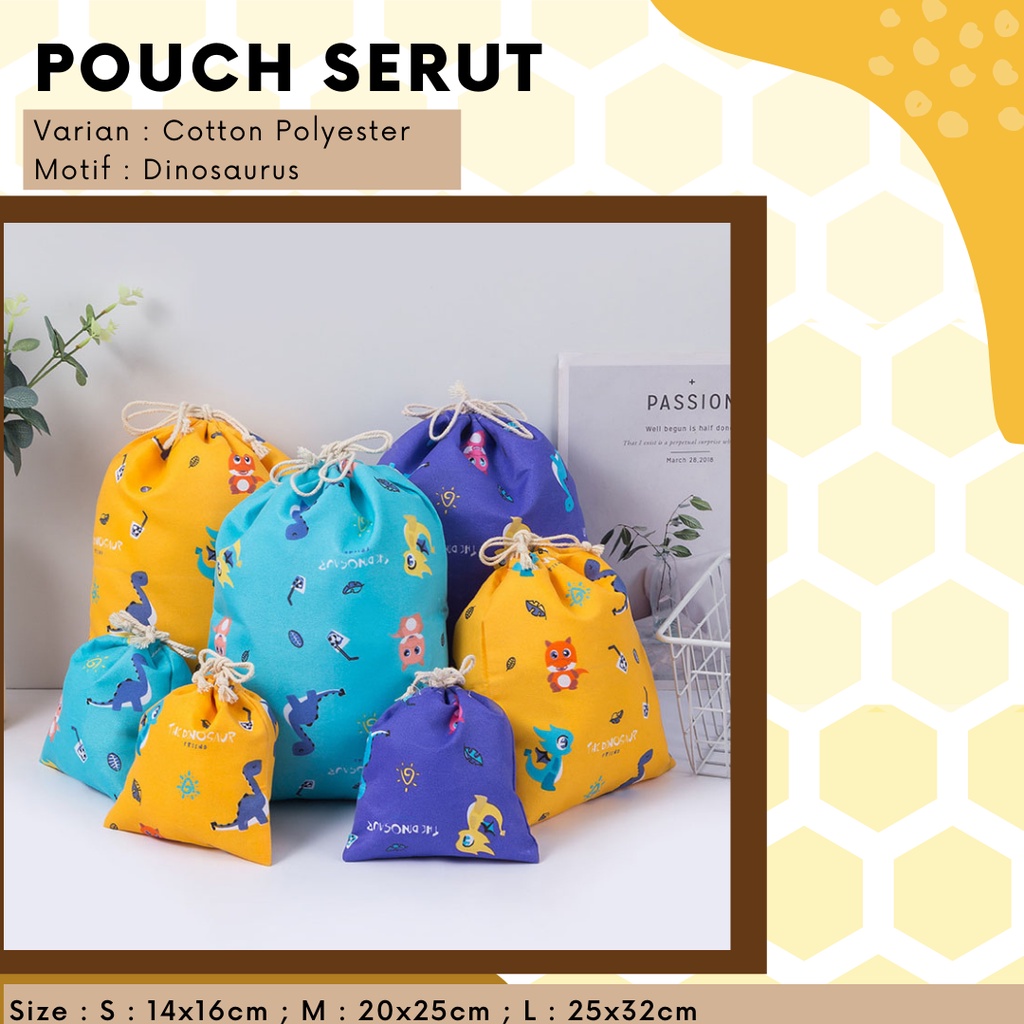 Pouch Serut Motif Cotton New Dinosaurus / Serbaguna / Souvenir