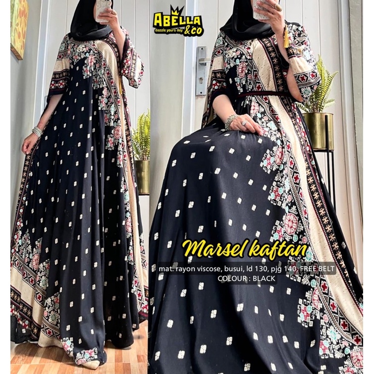 Dress maxi Wanita Muslim Motif Terbaru jumbo busui. Marsel kaftan Manda by Abella-1