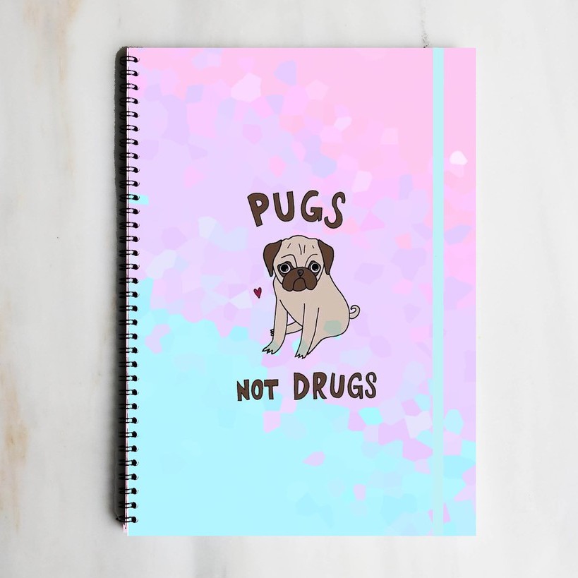 

PUGS NOT DRUGS Spiral Ruled Notebook Diary Journal Office School Supplies Buku Tulis