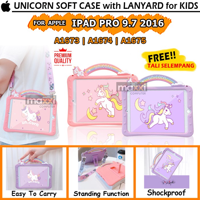 iPad Pro 9.7 9,7 Inch Inci 2016 KID Softcase Case Casing Cover Silikon Kesing Anak Cewek Tali Cute