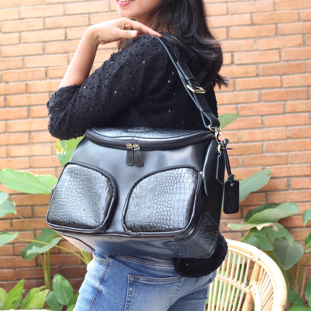 NEW !!! TAS WANITA KULIT SAPI ASLI MODEL AMANDA  KULIT SAPI PULL UP MIX CROCO / FREE GRAVIR NAMA