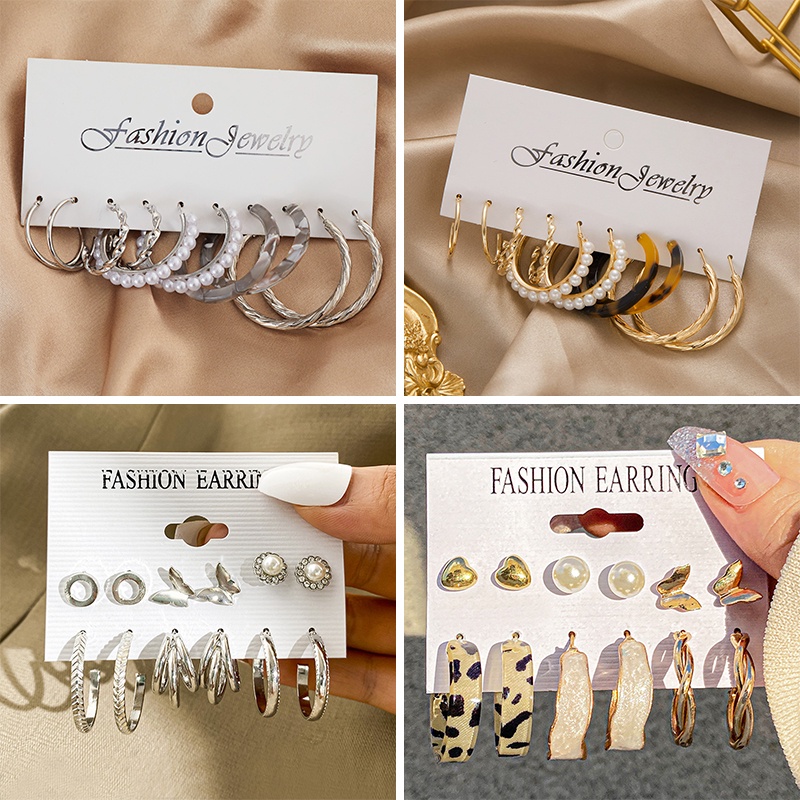 Set Anting Stud Hias Mutiara Kristal Rumbai Gaya Elegan Untuk Wanita