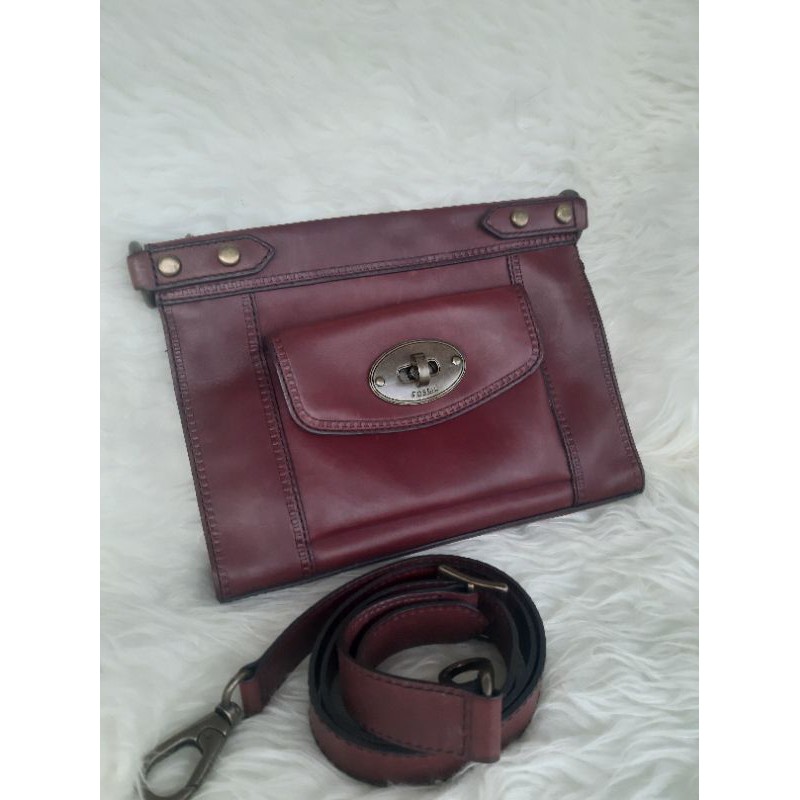 Tas Kulit Tas Fossil, Vrv Crossbody fossil Preloved, full leather