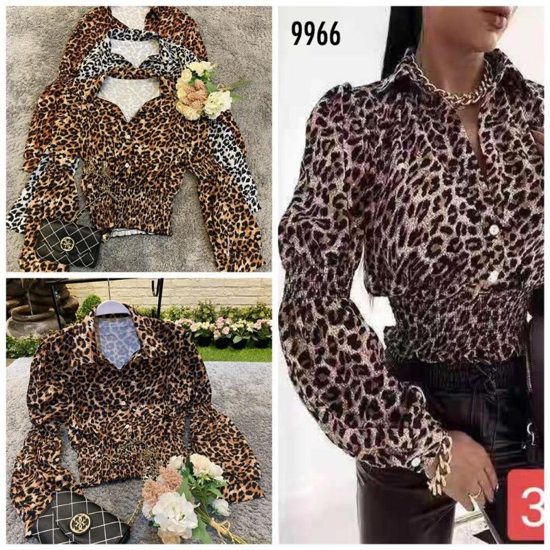 kemeja crop/kemeja crop top motif leopard