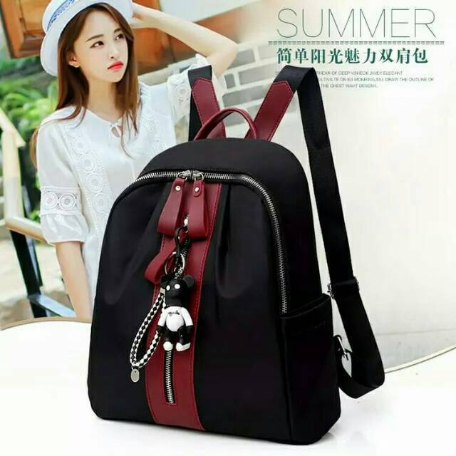 TAS RANSEL ANTI AIR BACKPACK WANITA HITAM PINK MOTIF KUCING KOREA KULIAH SEKOLAH KERJA TA126B5 STEIN