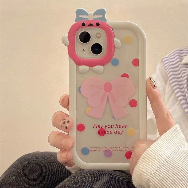 Case Hp Wanita Motif Polkadot Aksen Pita Untuk iPhone 13 / 12pro max / 11 / xs / xr hhqd