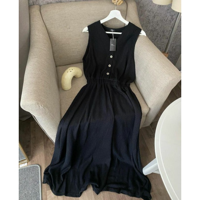 WAFFLE CELLA OVERALL by Outfix / Overall Busui Kancing Depan / Terusan Panjang Wanita / Dress Tanpa 