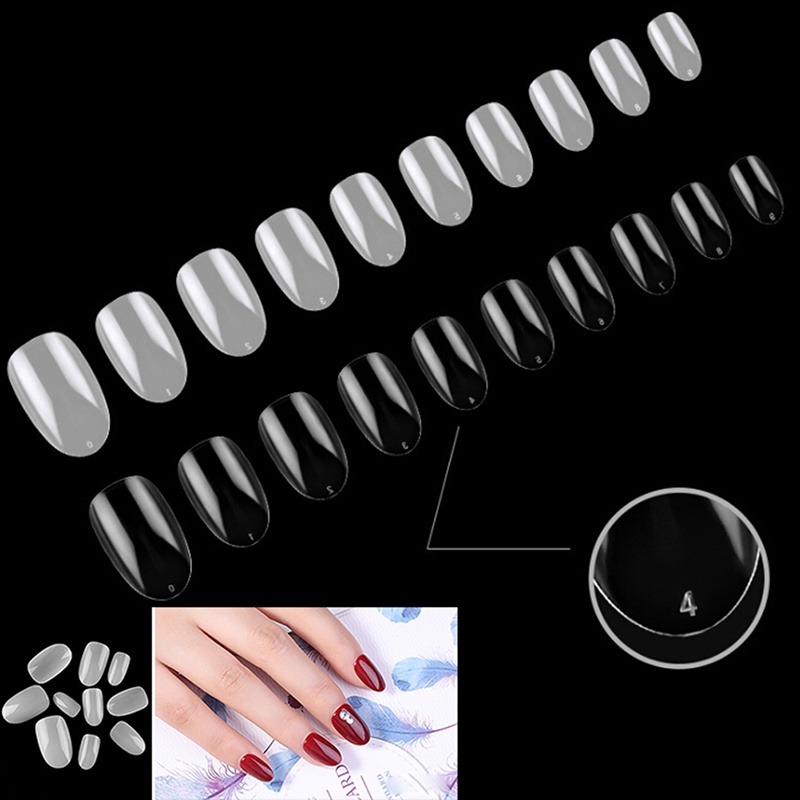 &lt; E2id &amp; &gt; 500pcs / Set Kuku Palsu Pendek Bentuk Elips Bahan Akrilik Untuk Nail Art