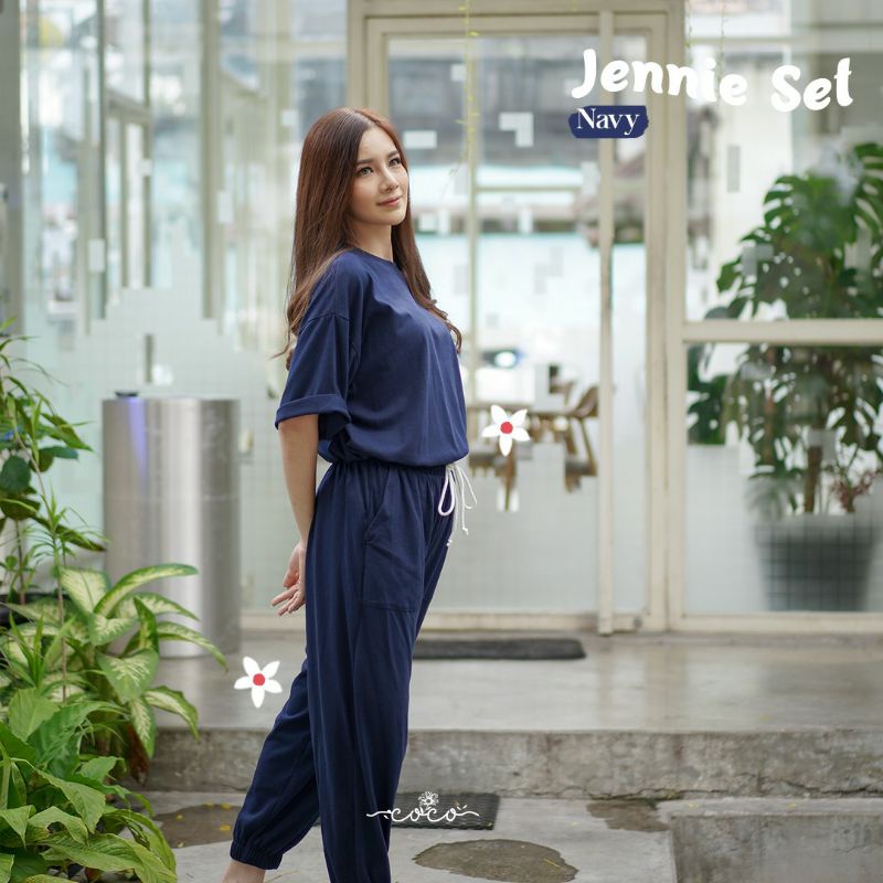 COCO - JENNIE SET - Celana Panjang - Setelan Wanita - Homewear - Pakaian Wanita - Piyama Wanita - Dailywear - Set Wanita-Navy
