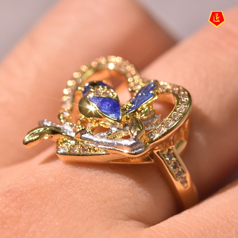 [Ready Stock]Creative Blue Bird Gold Ring Refined Personalized