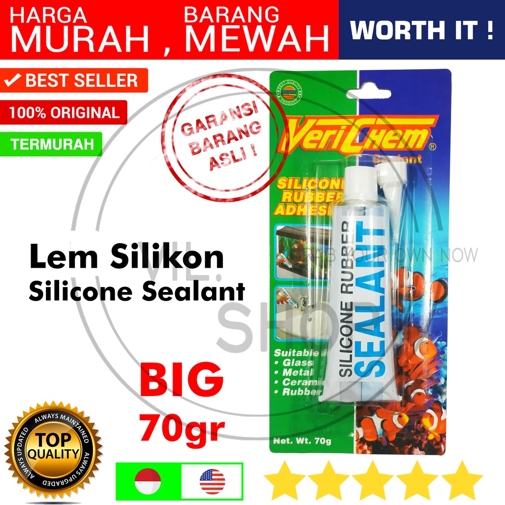 VERICHEM ASLI LEM SILIKON BESAR SILICONE RUBBER SEALANT 70 GR LEM KACA AKUARIUM AQUARIUM SENG ODOL