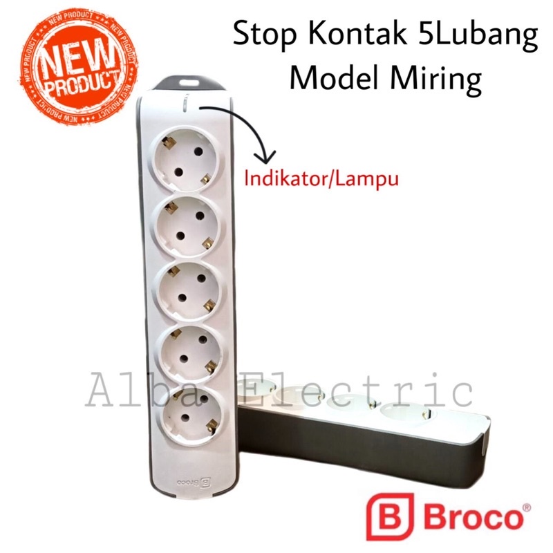 Stop Kontak 5 Lubang BROCO Lampu Indikator Model Miring Slanting Type Tanpa Kabel OB Stop Kontak Broco 5 Lubang Terminal 5 Lubang Broco Outbow