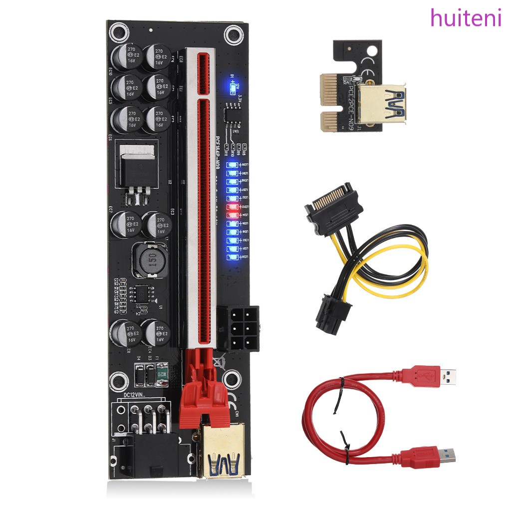 Ver011S Papan Adapter Extender Riser Card Pci-E 1x Ke 16x Graphics Usb 3.0 Gpu Dengan 6 Pin Interface Huiteni